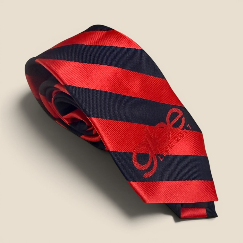 Glee Live 2011 Necktie Red Navy Blue Striped Embroidered Concert VIP Merch Gleek
